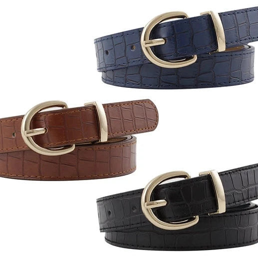 Lot de 3 Ceintures Élégantes – Camel, Noir & Bleu